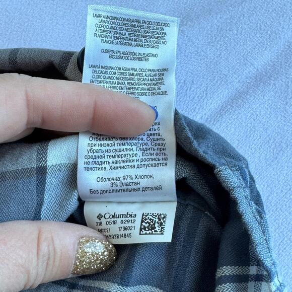 COLUMBIA flannel plaid button up Men’s Shirt Pocket Blue Gray - Picture 8 of 11